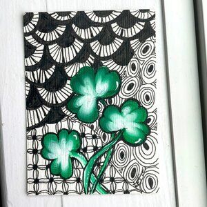 Collectible Original Painting “Zentangled Shamrocks” Mini Art Signed Dated